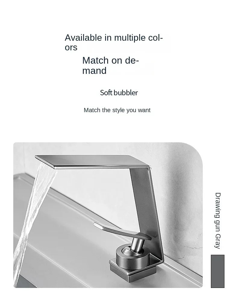 Washbasin Hot and Cold Faucet, Brass Minimalist Washbasin, Waterfall Style Bathroom, Household Washbasin Faucet