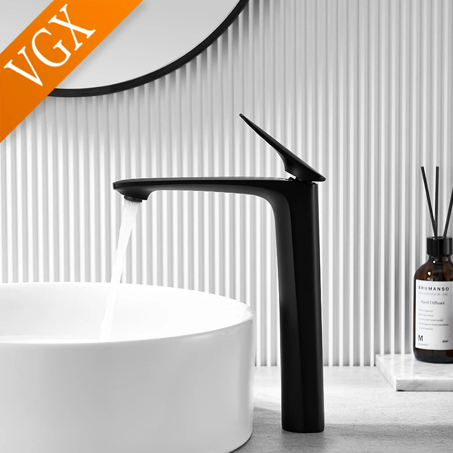 VGX Luxury Gold Bathroom Faucets High Basin Mixer Tall Sink Faucet Gourmet Washbasin Tapware Hot Cold Water Tap Brass Chrome