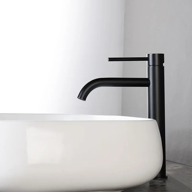 Brushed Gold Bathroom Basin Faucet Cold And Hot Mixer Water Tap Deck Mounted Single Hole & Handle Tall Style Brushed Rose Gold