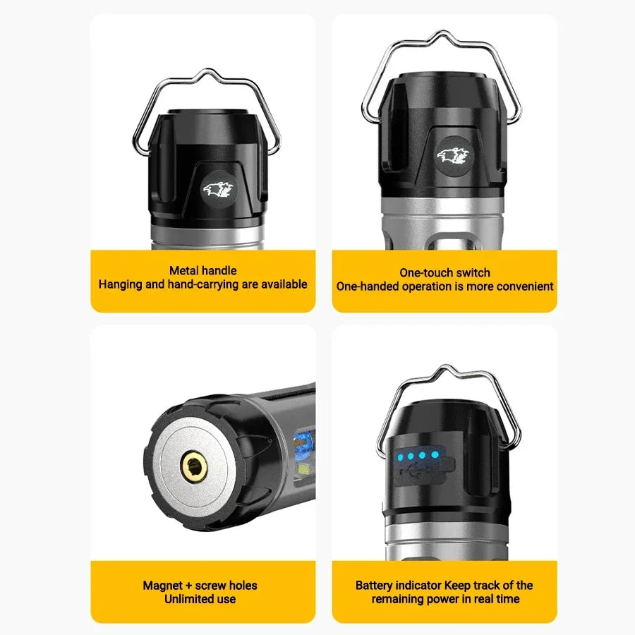 Camping Light Lightweight Handheld Torch  5 Lighting Modes Rechargeable Tent Lamp for Patio Climbing 8 Light Filaments