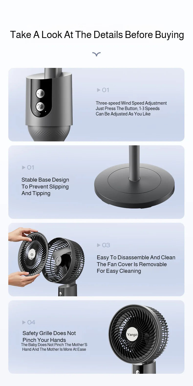 Household Floor Fan Three-speed Wind Silent Electric Fan Floor High Wind Air Circulation Fan Dual-purpose Fan WithUniversal Head