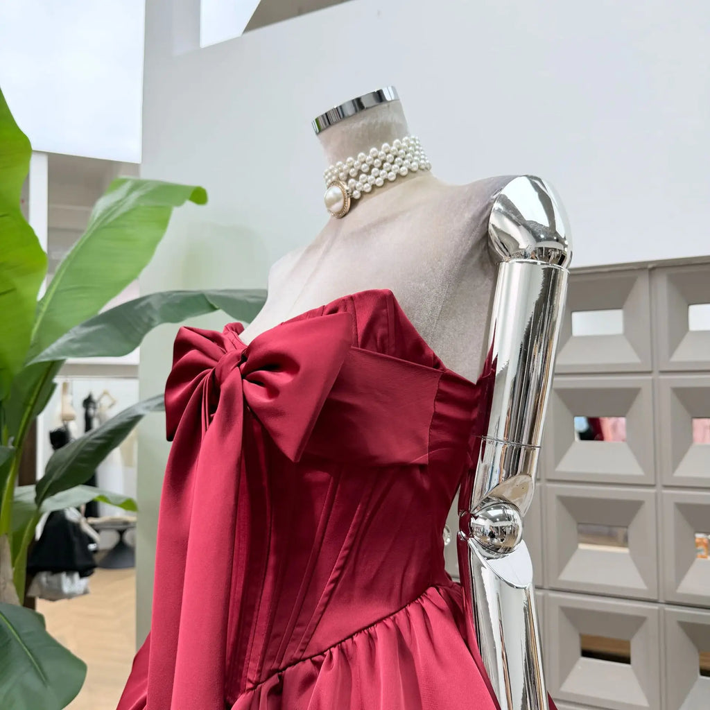 Women Sexy Strapless Bow Corset Mini Dress With Shorts Birthday Party Homecoming Prom Ball Elegant Ruffle A Line Evening Dresses