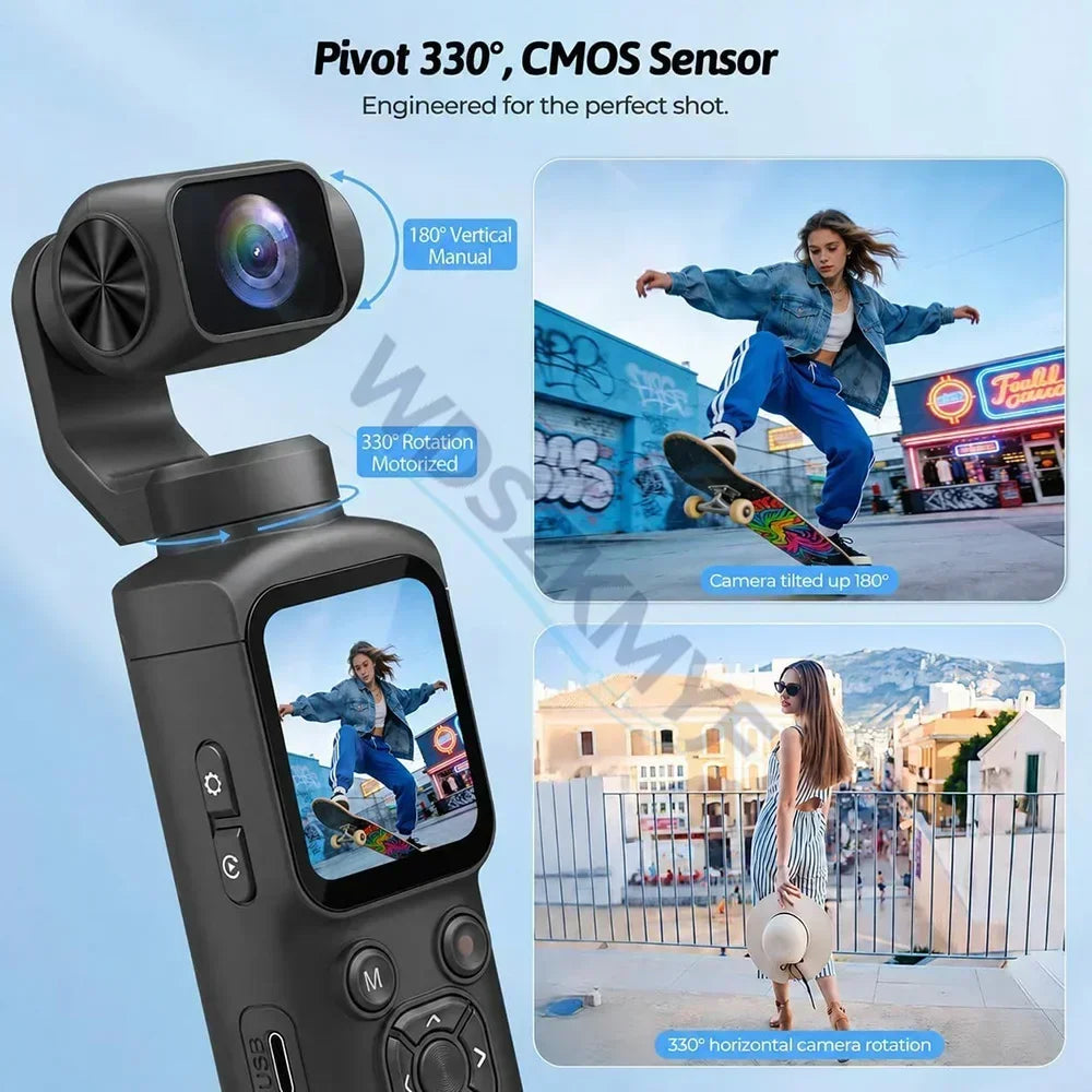 UHD 4K Action Camera With 330° Face Tracking Gimbal Stabilizer Pocket Camera for Vlog Outdoor Travel Handheld Video Recorder