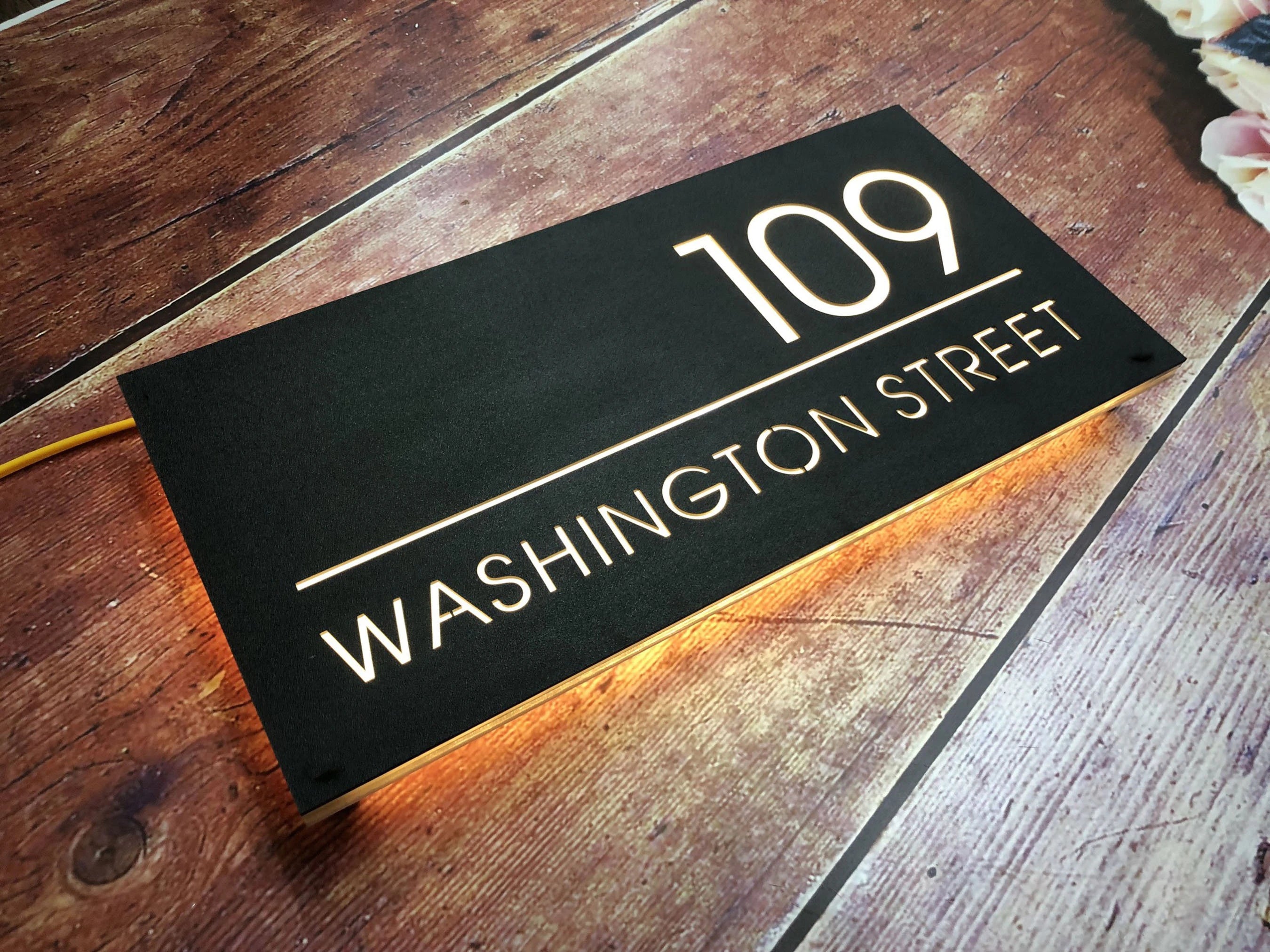 House Floating Apartment LED Custom Content Numbers Horizontal Outdoor Modern Light Acrylic Home Llluminated Address Street Sign