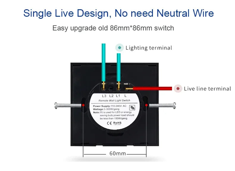 Backlight Panel Touch Switch AC100-240V Led Tempered Crystal Glass Wall Light Sensory Switches 1/2/3 Gang Interruttore