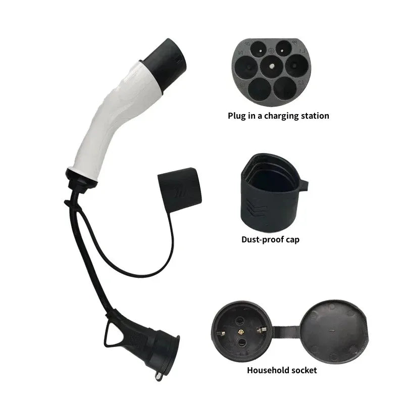16A 7kw Type2 to Schuko Adapter Mennekes Type 2 to European Domestic Socket for Electric Scooters E-Bikes