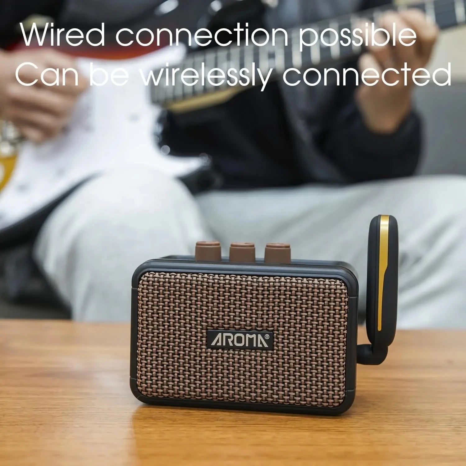 Aroma AG-04 Mini Electric Guitar Amp: Rechargeable Bluetooth Portable Amp (Clean/Overdrive, Headphone Jack)