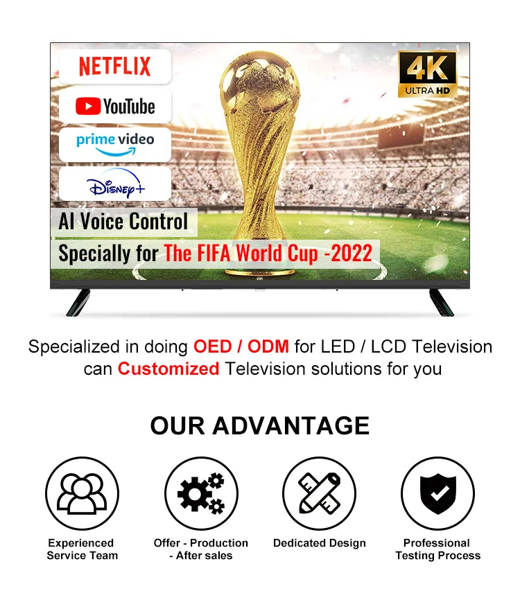 Best Selling 32 42 43 Inch Smart LCD LED TV Set UHD Television 4K, Smart 49 50 55 65 75 Inch LED 4K Big TV