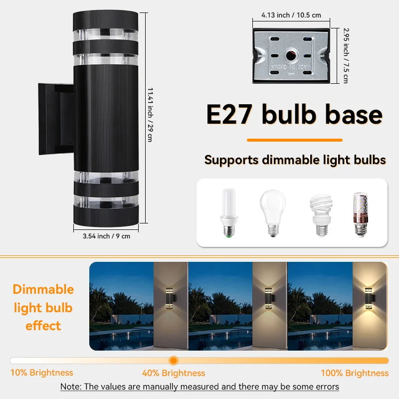 Outdoor LED Wall Lights E27 Up Down Exterior Wall Sconce IP65 Waterproof Led Sconce Lamp for Porch Front Door Garden Wall Lamp