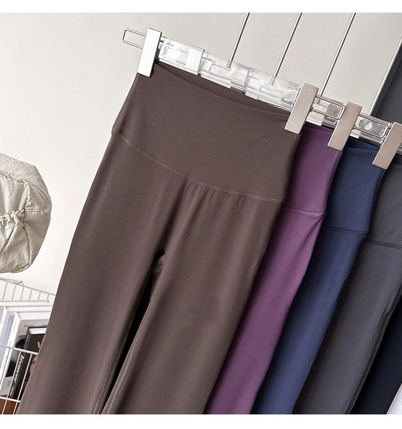 Women's High Waisted Yoga Flared Pants High Elasticity Tight Seamless Breathable Quick-Drying Running Casual Outdoor Sport Pants