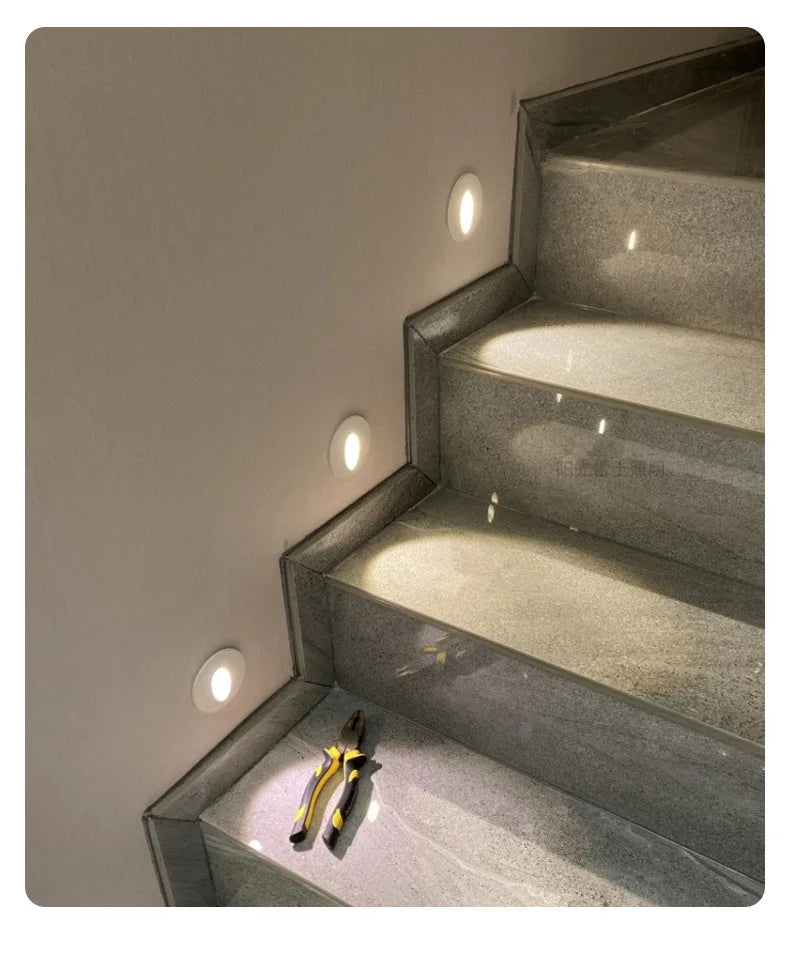 Led Stair Light Aluminum Recessed Square Round Wall Lamp 1W 3W  Step Pathway Corner Sconce Staircase AC85-265V Night Lighting