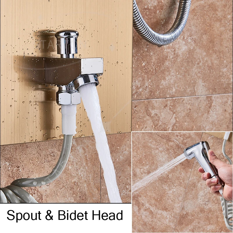 LED Light Bathroom Shower Panel Intelligent LCD Shower Column System with 6 Modes Rain Waterfall Massage Jet Bath Mixer Tap
