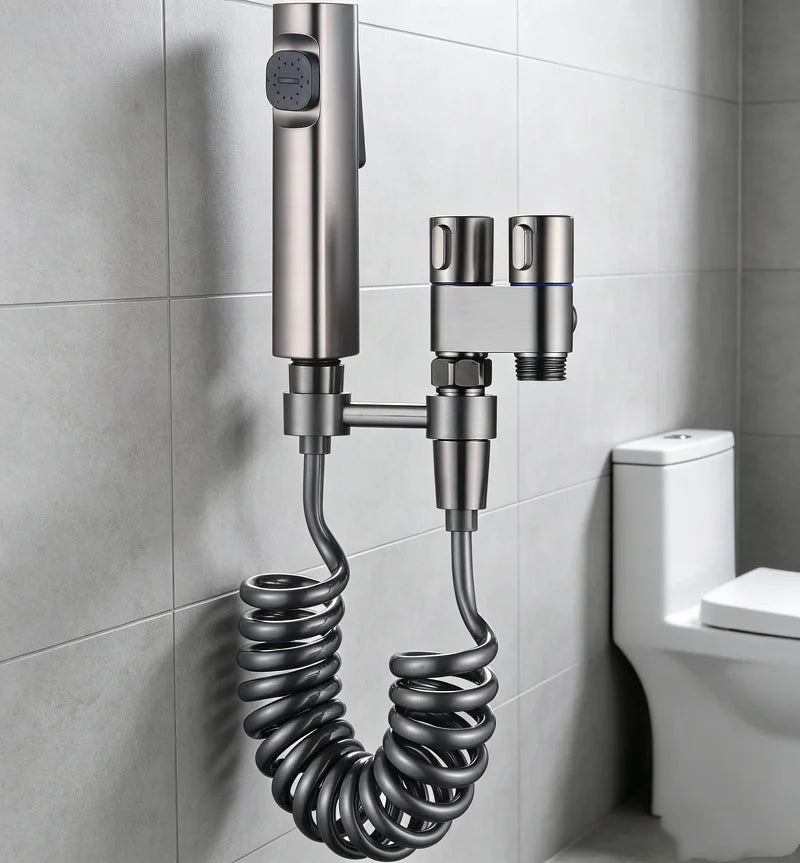 Stainless Steel Hand-held Toilet Spray Double Outlet Angle Valve Shower Valve, Suitable for Bathrooms and Washing Machines