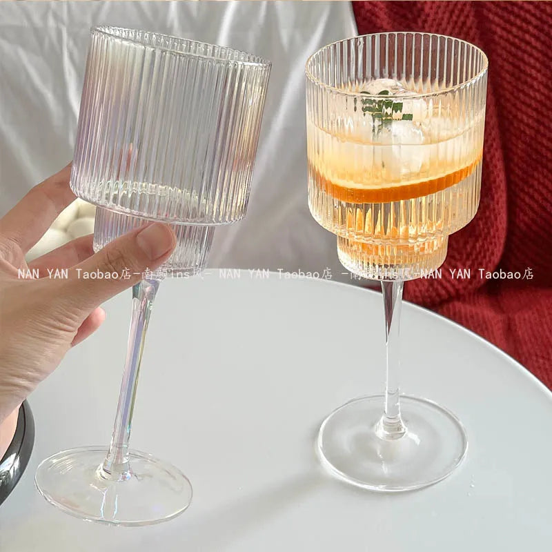 350ml Color Nordic Stripe Goblet Wine Glasses Red Wine Glasses Cocktail Juice Sparkling Water Glasses Party Wedding Barware
