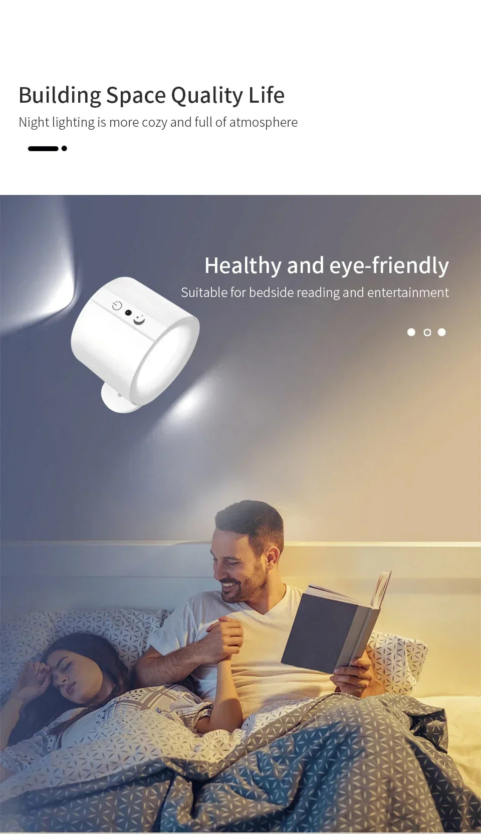 LED Magnetic Wall Light Up and Down Style Black White Rotatable Sleep Guard Bedroom Bedside Lamp Living Room Night Lighting