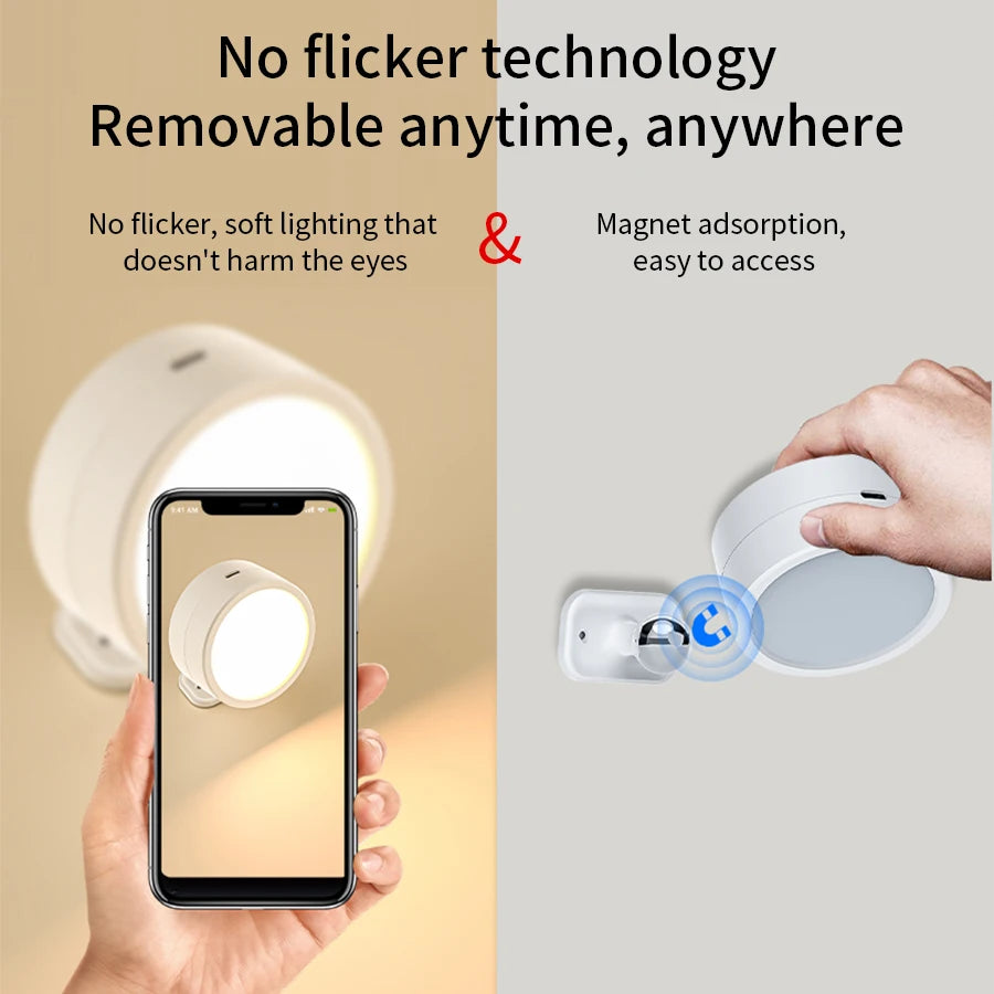 Modern Magnetic Wall Lights LED Wall Lamp 360° Rotation Wall Mounted Lights with Remote RGB Rechargeable Wall Sconce Room Decor