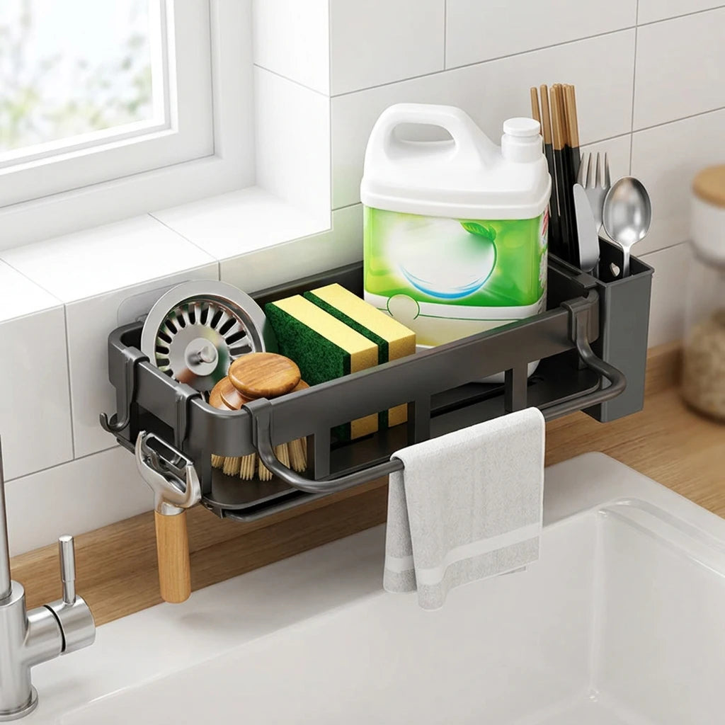 Kitchen Sink Organizer Rack Stainless Steel Drainage Storage Shelf For Cleaning Tools