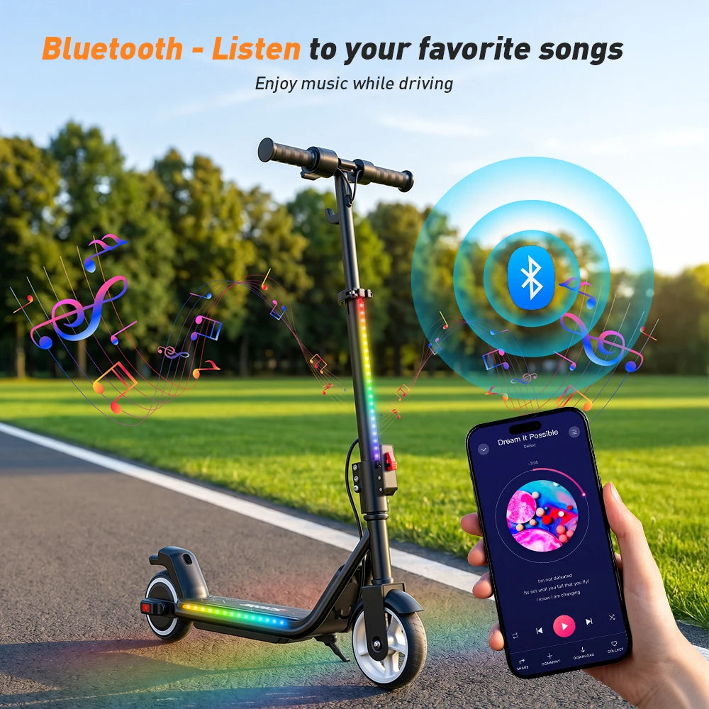 iScooter iK3Max Kids Electric Scooter 200W 4.5Ah Scooter 13KM Range Foldable Scooter Solid Tire Bluetooth Connection Kid Scooter