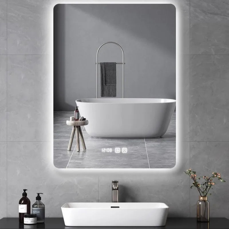 Toilet Intelligent Makeup Mirror Touch Screen LED Bathroom Mirrors High Definition Anti Fog Wall Mounted Lighted Espejos De Baño
