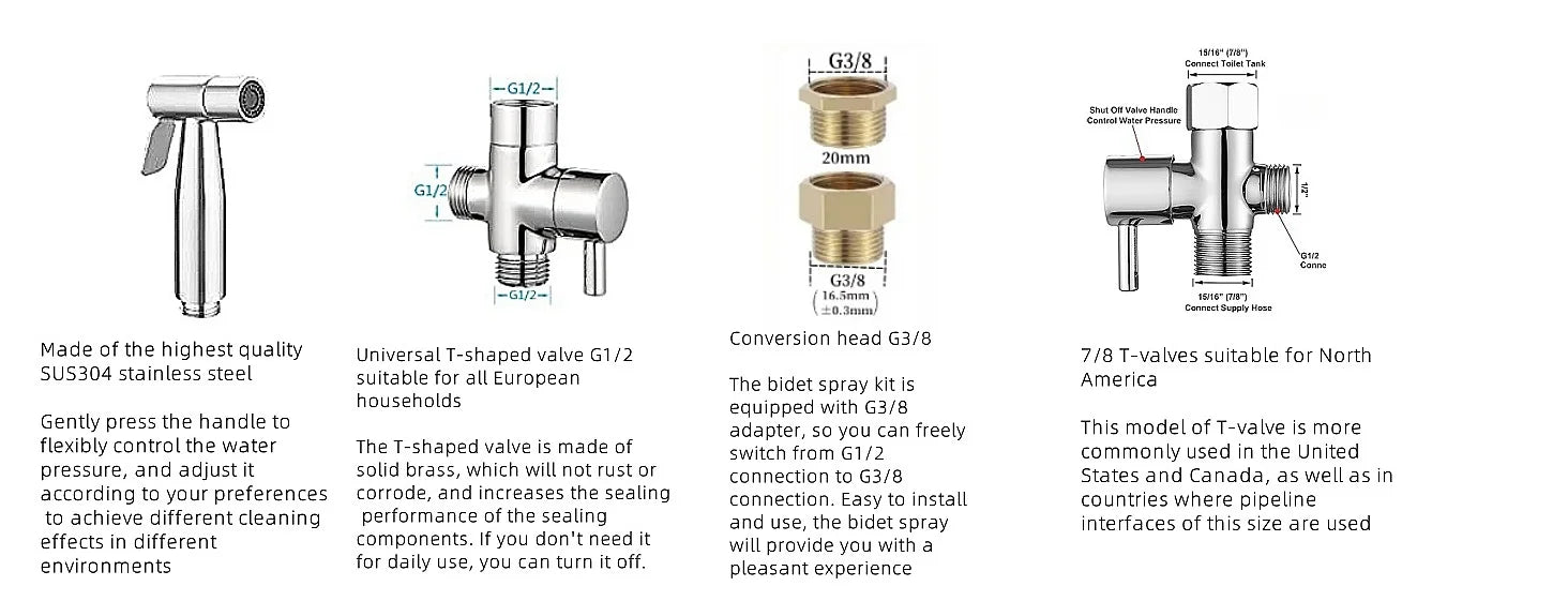 Handheld bidet spray kit with 3-way valve(G1/2 "-3/8")·used for toilet cleaning and personal hygiene