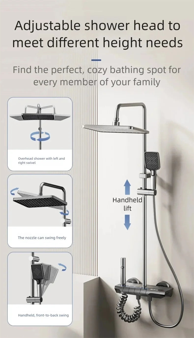 Multifunctional Aluminum Shower Set Household Hot and Cold Water Digital Display Pressurized Shower System Set Bathtub Faucet