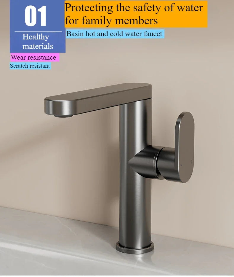 Bathroom faucet, 360 ° rotatable hot and cold sink faucet, space aluminum material