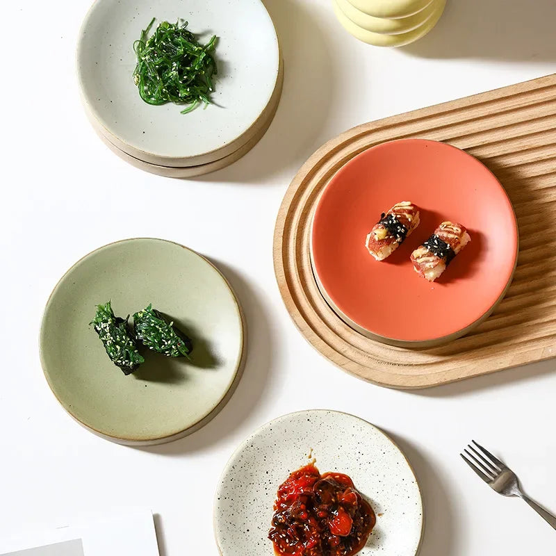 Premium Western Cuisine Plate Retro Round Plate Commercial Ceramic Tableware Cylinder  Simple Cake Dim Sum