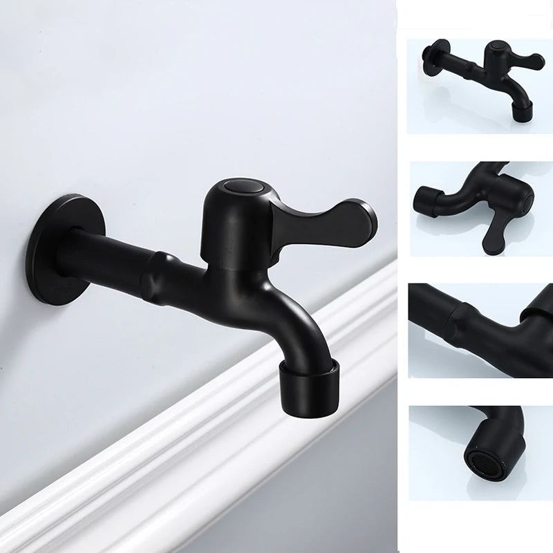 Faucets Black Brass Wall Mounted Bathroom Corner Washing Machine Cold Water Faucet Outdoor Garden Bibcock Toilet Mop Pool Taps