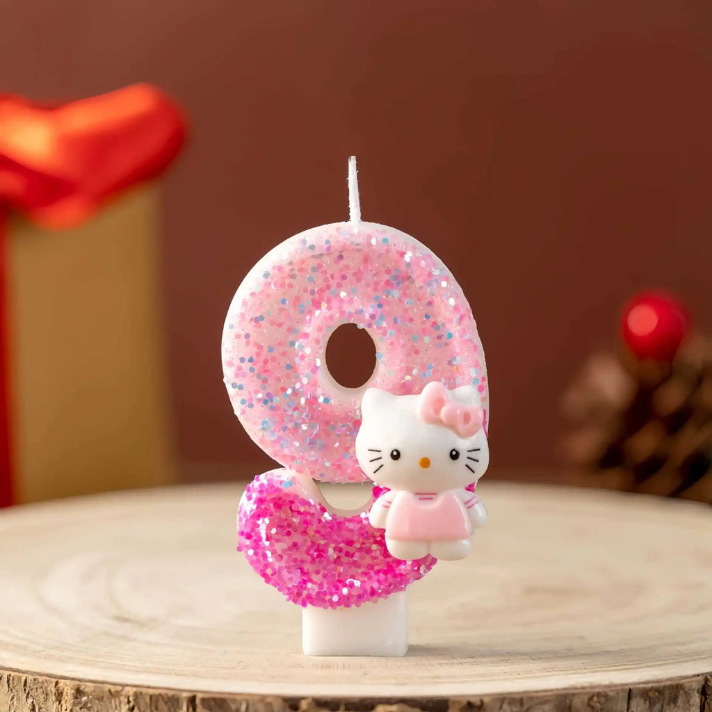 Cute cartoon cat digital candle 0-9 pink birthday candle cake party decoration