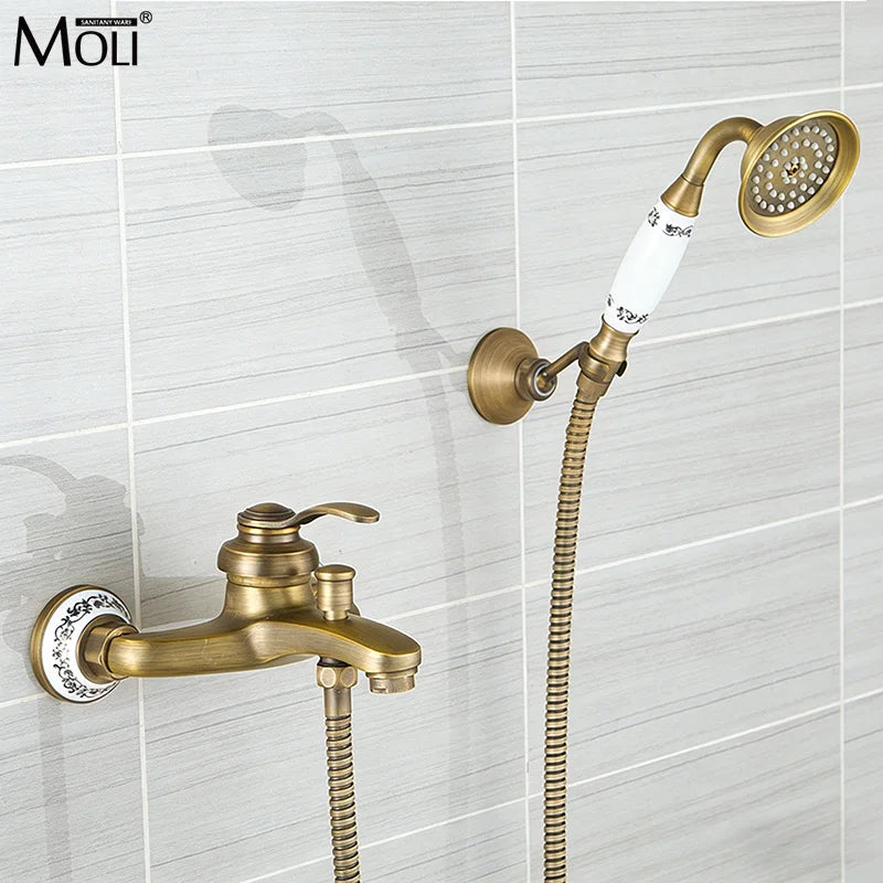 MOLI Wall mounted antique brass bronze brushed bathtub faucet with hand shower bathroom shower faucets torneiras 8306
