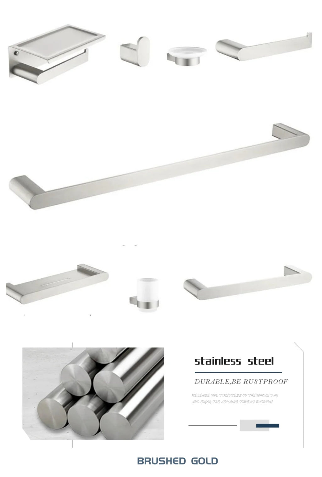 Bathroom Hardware Set Stainless Steel Bathroom Accessories Set Wall Mounted Towel Bar Towel Ring Toilet Paper Roll Holder Set