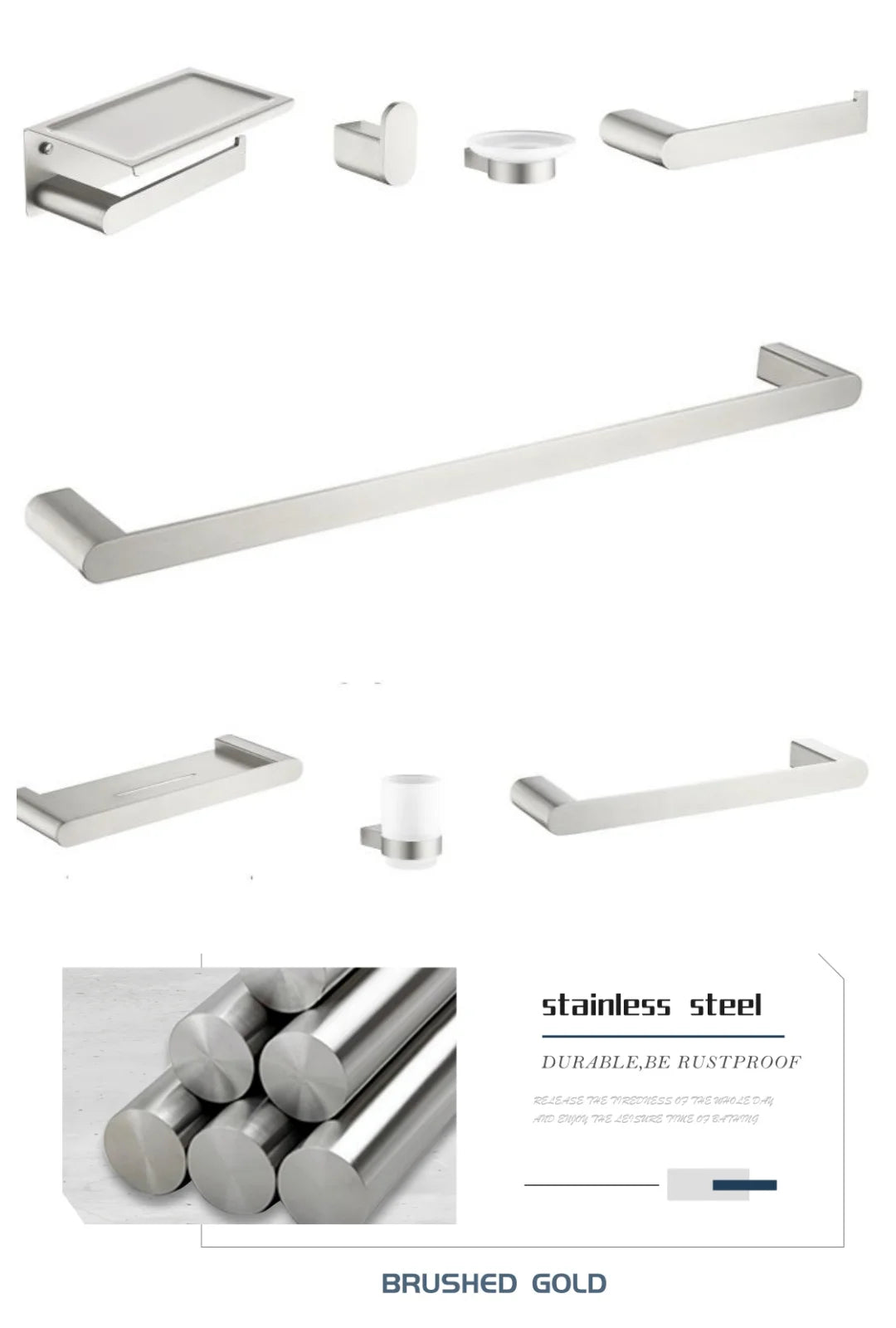 Bathroom Hardware Set Stainless Steel Bathroom Accessories Set Wall Mounted Towel Bar Towel Ring Toilet Paper Roll Holder Set