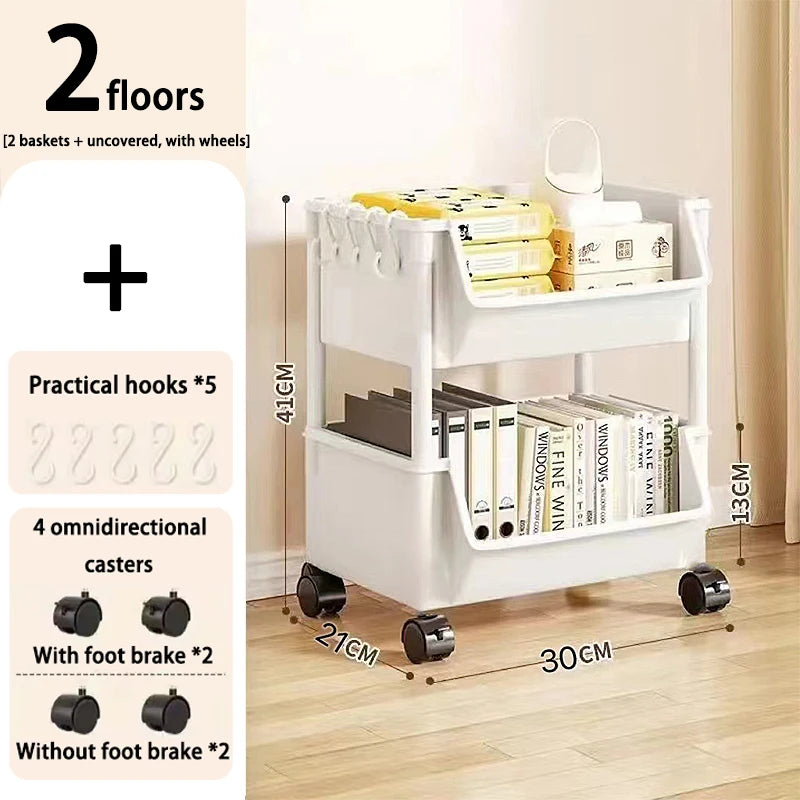 Kitchen Organizer Storage Rack Mobile Snack Toy Trolley Desk Side Book Shelf Rack Wheels