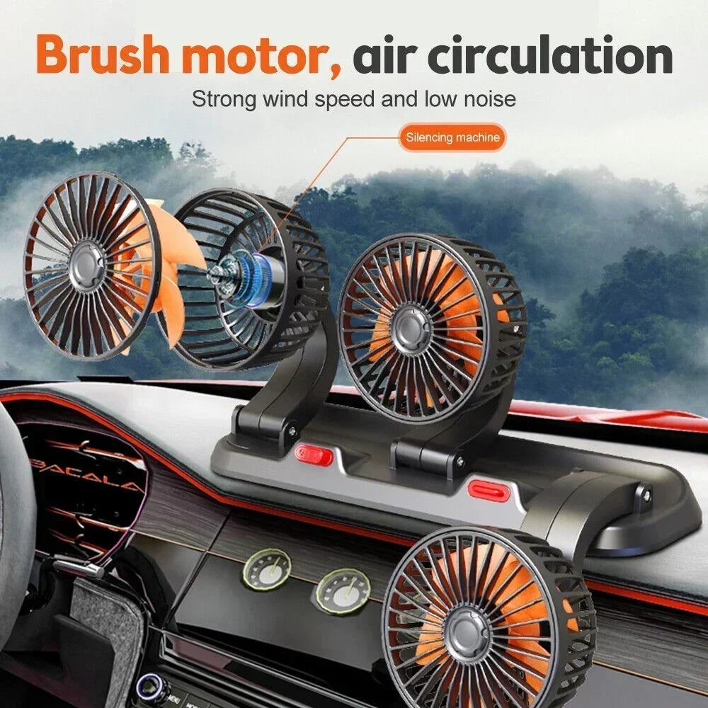 1/2/3 Head Car Fan Summer Air Cooler USB/12V/24V Adjustable 2 Speeds Silent Fan for Home Desk Office & Car
