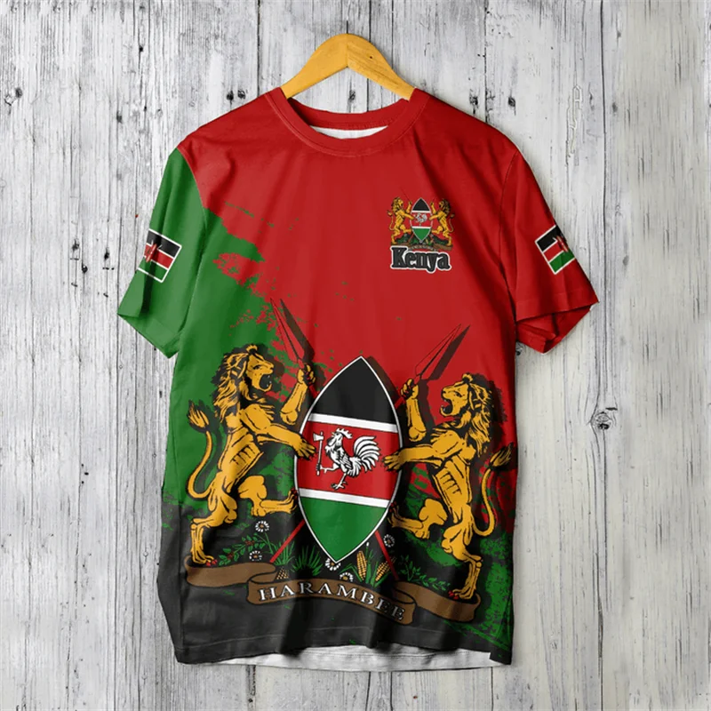 3D Kenya National IndependenceDay Printed T Shirt The Republic-of Kenya Emblem Falg Graphic Short Sleeves Vintage Tee Shirts Top