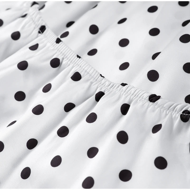 Fashion Lace Up Polka Dot Mini Dress Women Square Collar Short Sleeve Satin Party Dresses2026 Summer Lady Elegant Beach Robe New