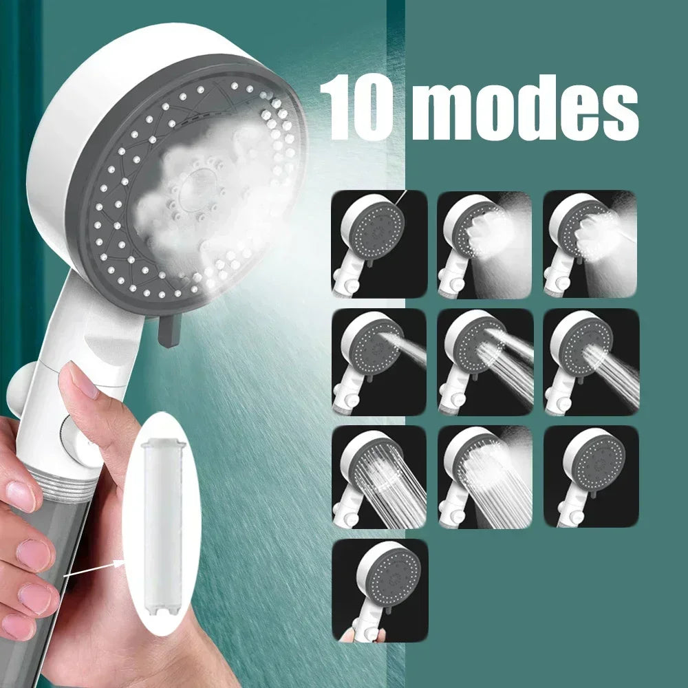 Bathing Showerhead Filtered Purify Water Filter One-Key on OFF Massage 10 Spray Modes High Pressure Shower Head Bath Accessory