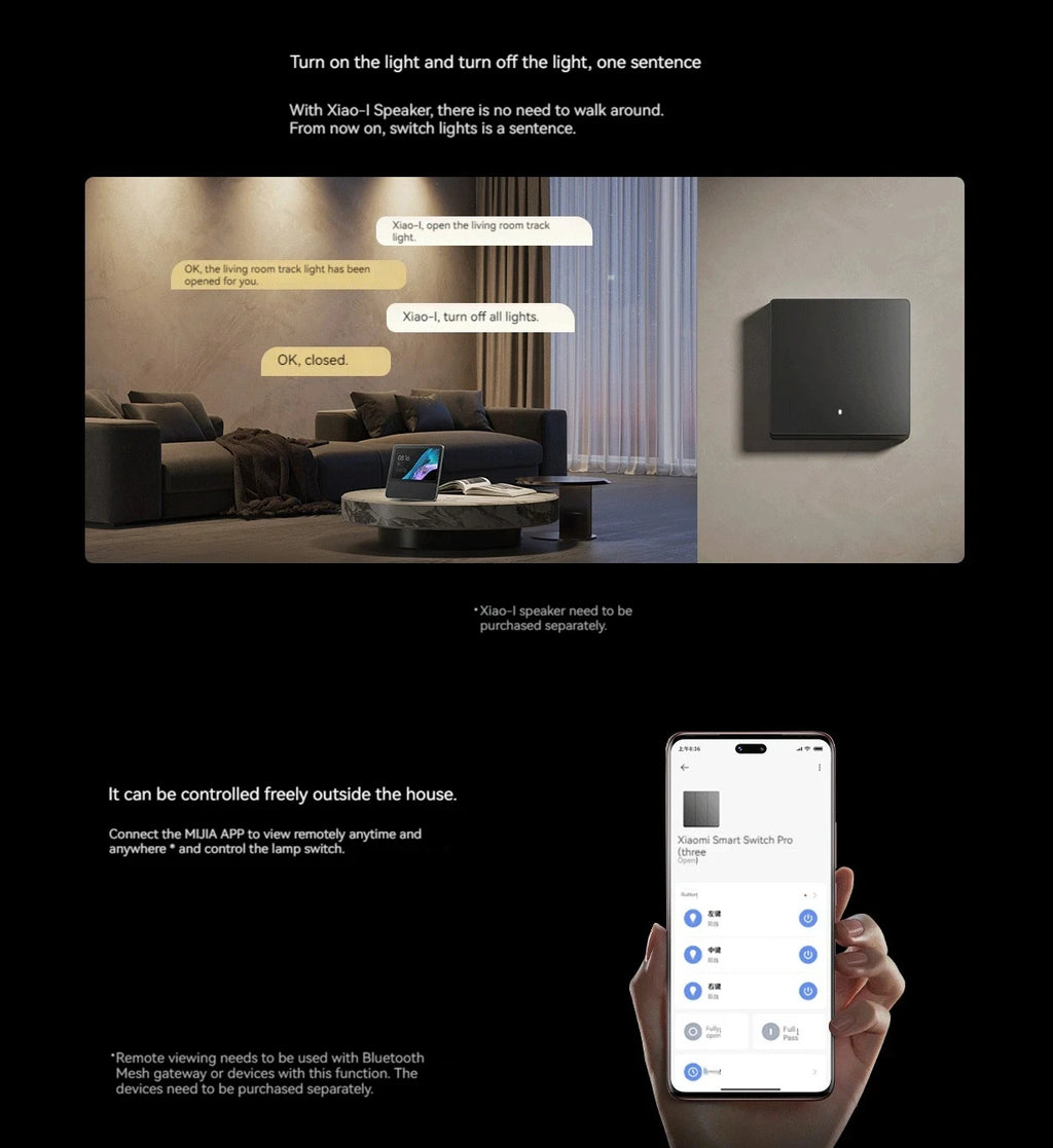 Xiaomi Smart Switch Pro Wireless Wall Switch Neutral Line Live Switch AG Glass Panel For Mijia APP Control Smart Home Linkage