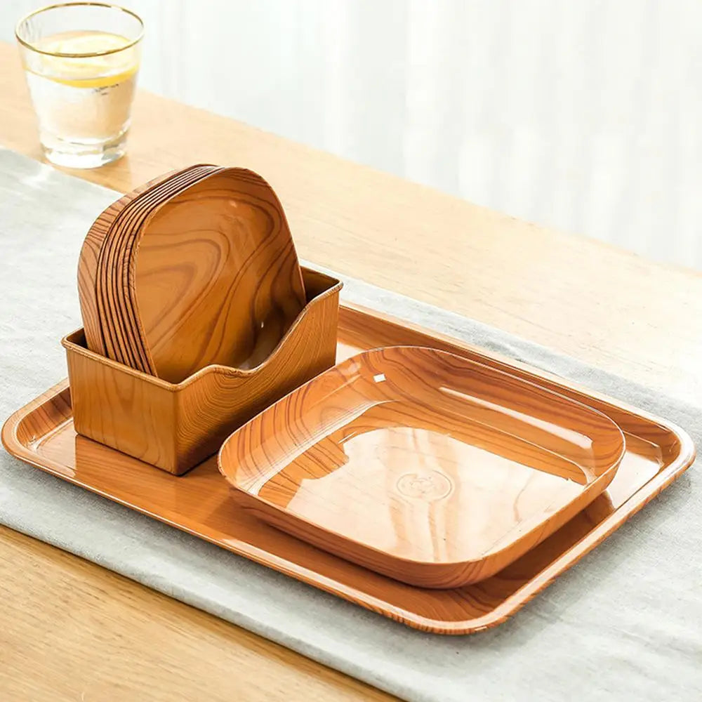 1/10/20Pcs Dish Kitchen Wood Grain Plastic Square Plate Dried Fruit Fruit Cake Snack Plates Snack Tableware Bowl Dish Dinnerware