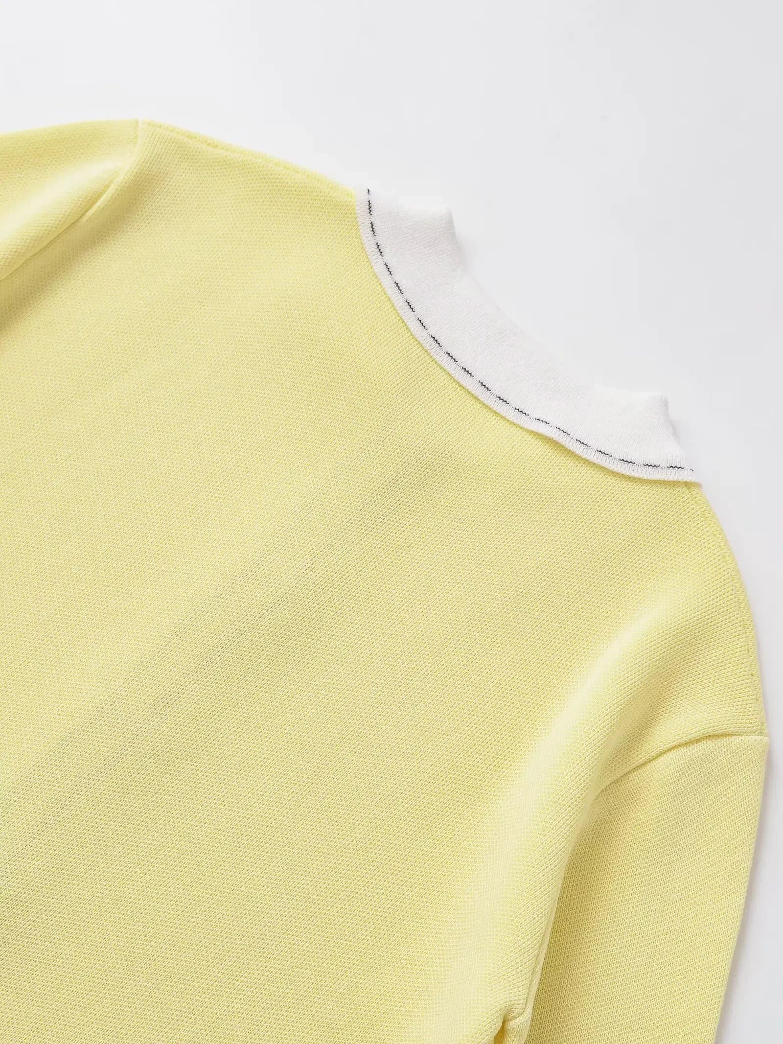 Casual Yellow Lapel Knitted Sweater Women Chic Short Sleeve Single Breasted Warm Pullover Lady Autumn Commute Street Outwear New