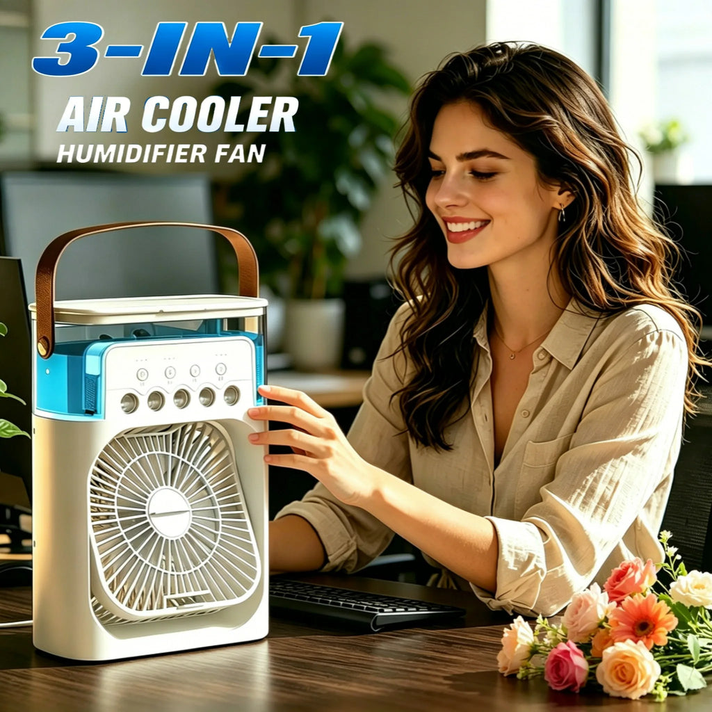 3 in 1 Fan Air Conditioner Household Mini Air Cooler LED Night Light Portable Humidifier Air Adjustment Fan Office Home Fan