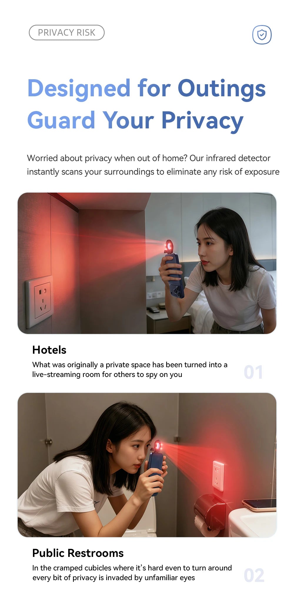 Essager Camera Infrared Detector Safe&Anti-Peeping Protection Detector Hotel Pinhole Lens Detect Security Alarm Anti Spy Candid