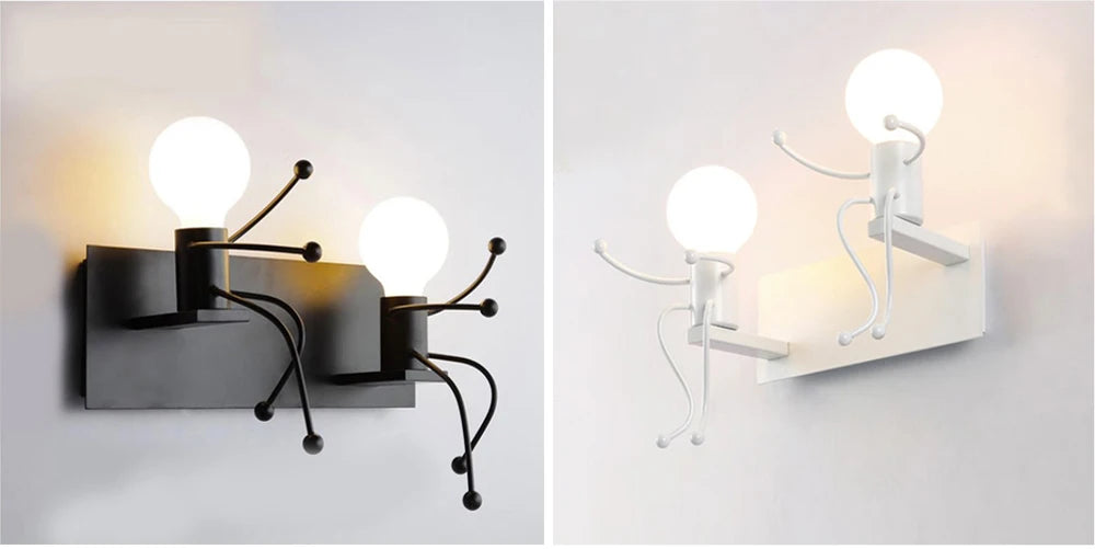 Modern LED  Wall Lamp Nordic Cartoon Doll Wall Lights  American Creative Metal Robot Sconce for Kids Baby Room Living Bedroom