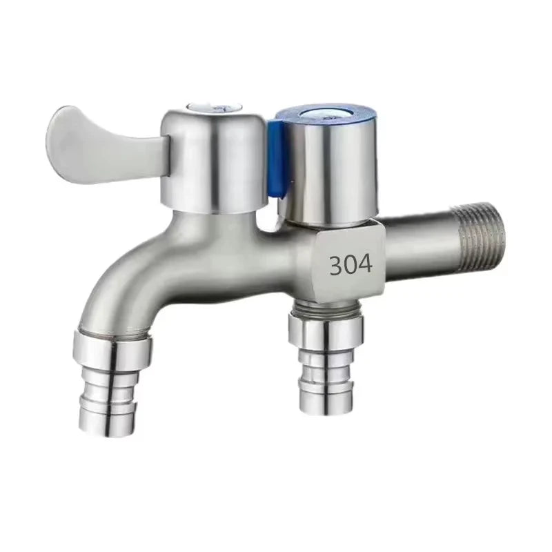 Stainless Steel Double Outlet Faucet Dual Control Water Tap 1/2 Inch Bidet Bathroom Accessory One in Two out Tap