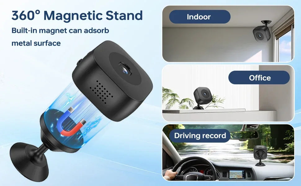 2025 HD Mini Camera for Security & Driving, 360° Magnetic, WiFi Remote, Night Vision, Motion Alarm, Loop Recording, Home/Car Use