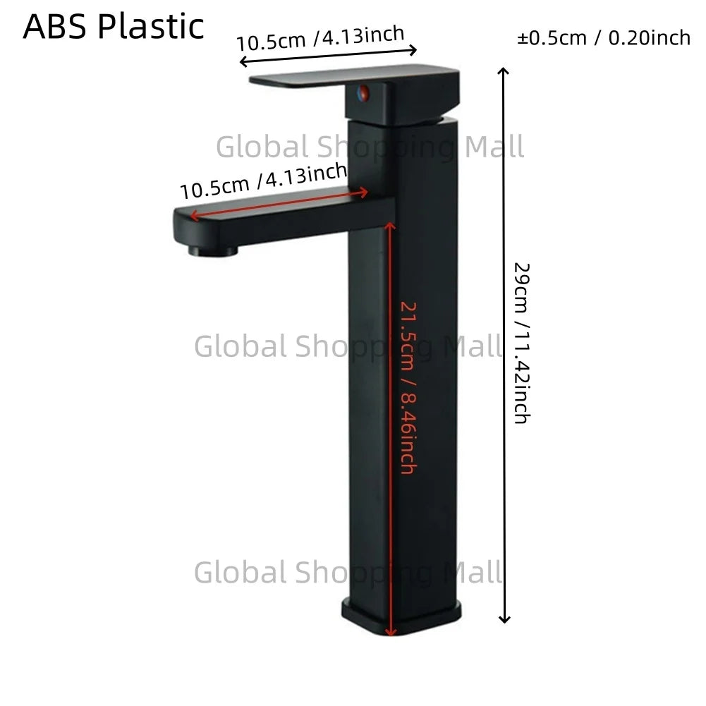 Bathroom Faucet Single Hole Single Handel Hot and Cold Water Mixer Tap Deck Mounted in Black and Chrome Square Basin TapBathroom