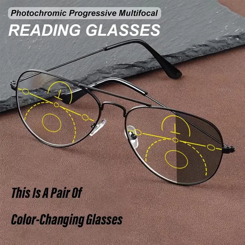 UV Sun Photochromic Progressive Reading Glasses for Women Men Multifocal Anti-Blue Light Outdoor Shade The Sun Hyperopia Eyeglas