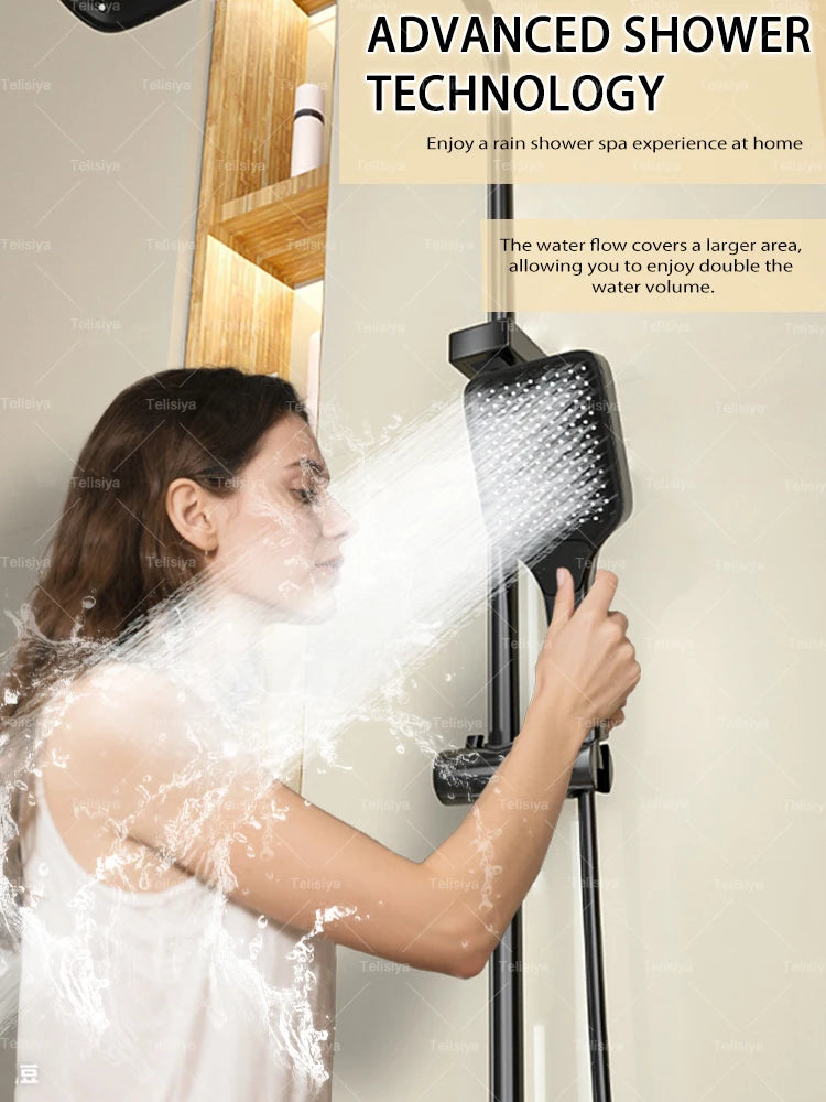 Gun Grey Bathroom Shower Set Digital Display FourFunction Shower System Rainfall Pressurized Piano Key Shower Faucet Set