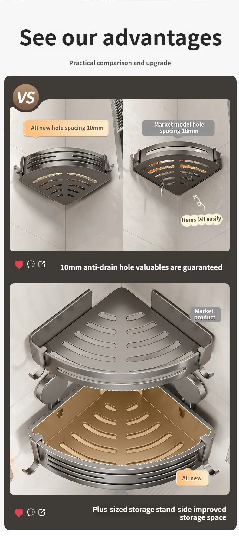 Bathroom Storage Shelf Suction Cup Perforation-Free Bathroom Triangle Toilet Wash Counter Corner Bathroom Storage Shelf