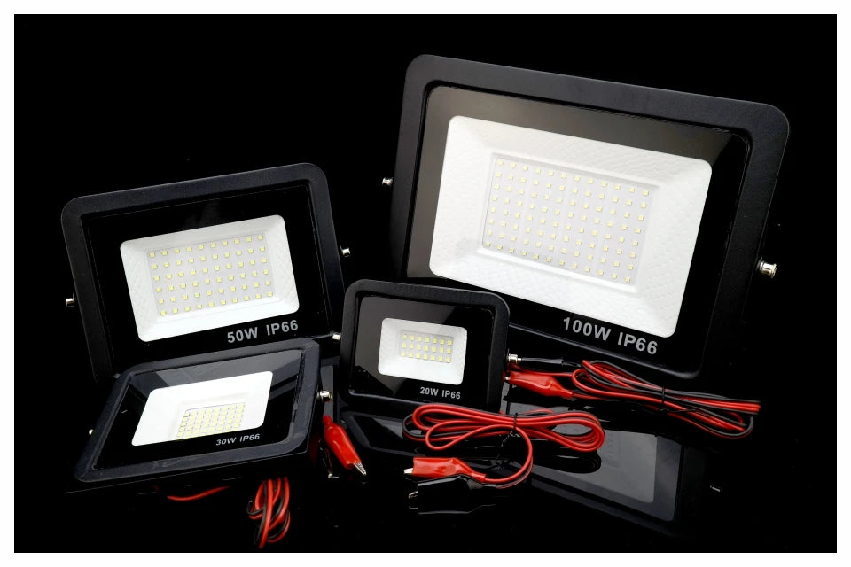 DC12V Led Flood Light 20W 30W 50W 100W Outdoor Floodlight Spotlight IP66 Waterproof Light Reflector Portable 12 Volt Led Lights